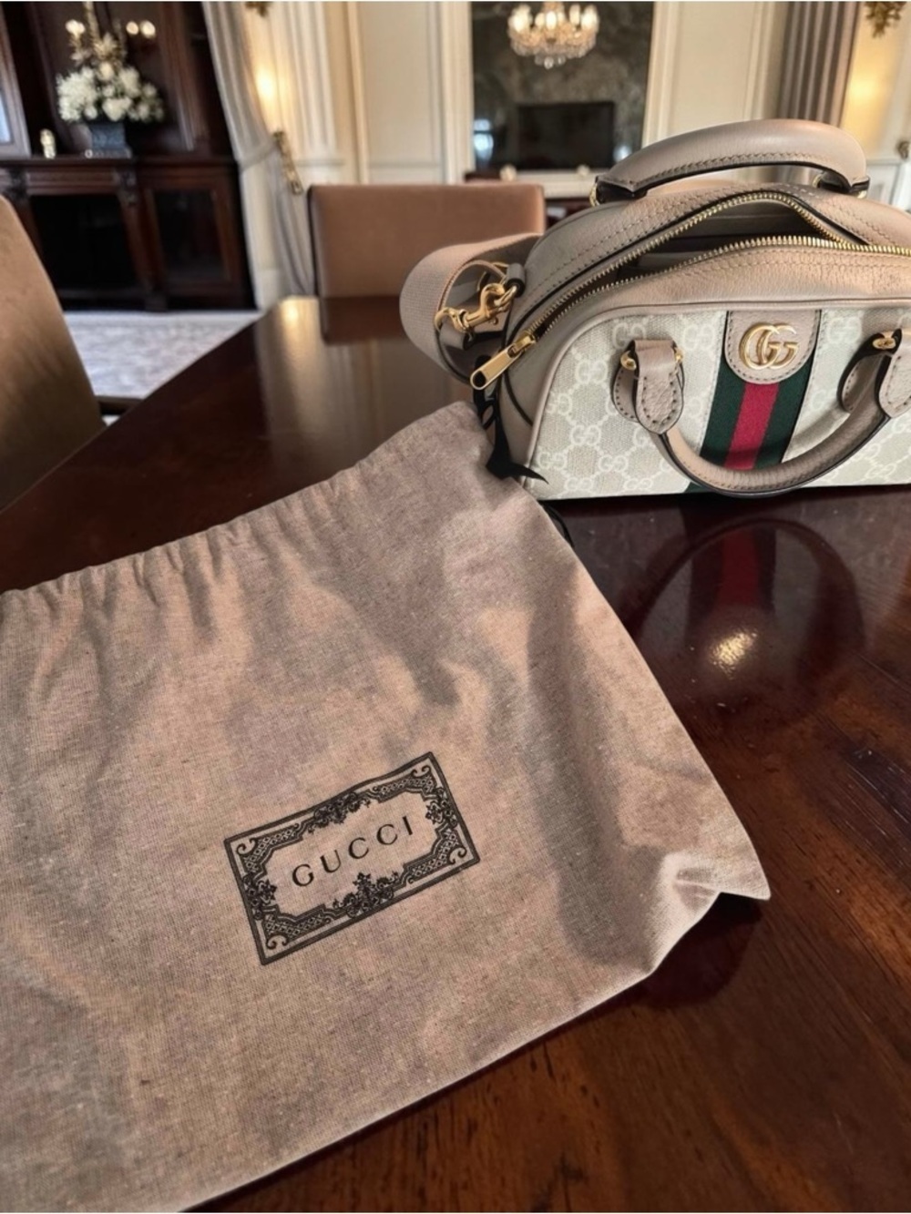 READ Gucci Authentic GG Supreme Ophidia Mini Top Handle Bag Web Crossbody COA - Picture 4 of 6